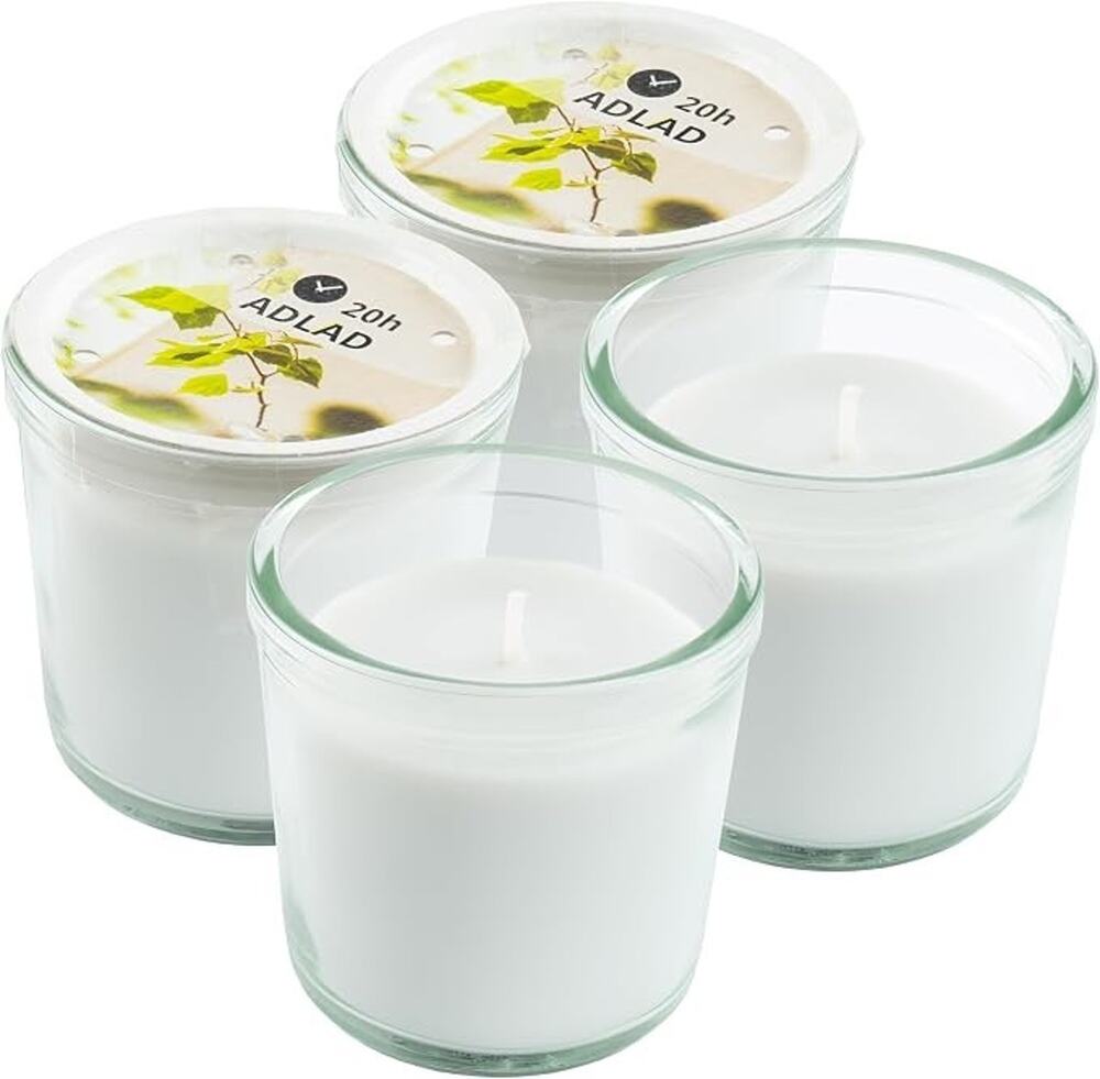 IKEA ADLAD Scented Candle Glass Jar Scandinavian Woods Amber 40h 4 pack lot